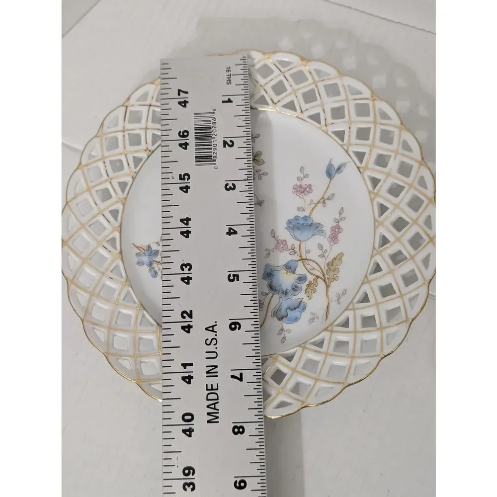 Antique Altrohla Austria Reticulated Plate Floral Gold Lattice Pierced